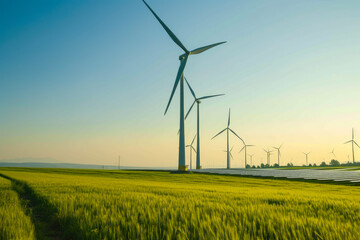 Sustainable Energy Oasis: Wind Turbines and Solar Panels Coexist