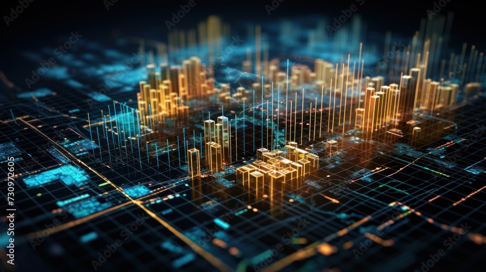 Poster representation of data analytics,charts, graphs and data driven insights emerging from a sea of info
