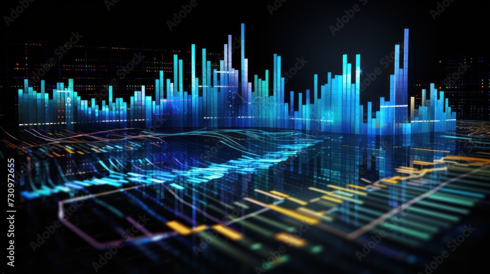 Poster representation of data analytics,charts, graphs and data driven insights emerging from a sea of info