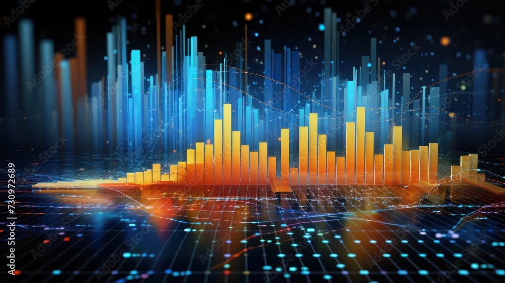 Poster representation of data analytics,charts, graphs and data driven insights emerging from a sea of info
