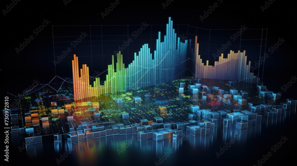 Poster representation of data analytics,charts, graphs and data driven insights emerging from a sea of info
