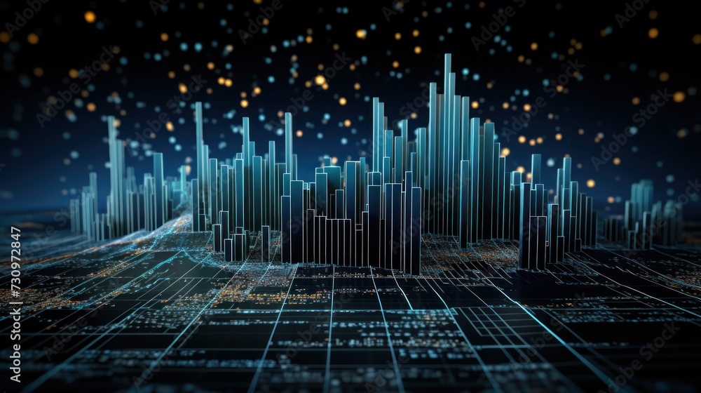 Poster representation of data analytics,charts, graphs and data driven insights emerging from a sea of info