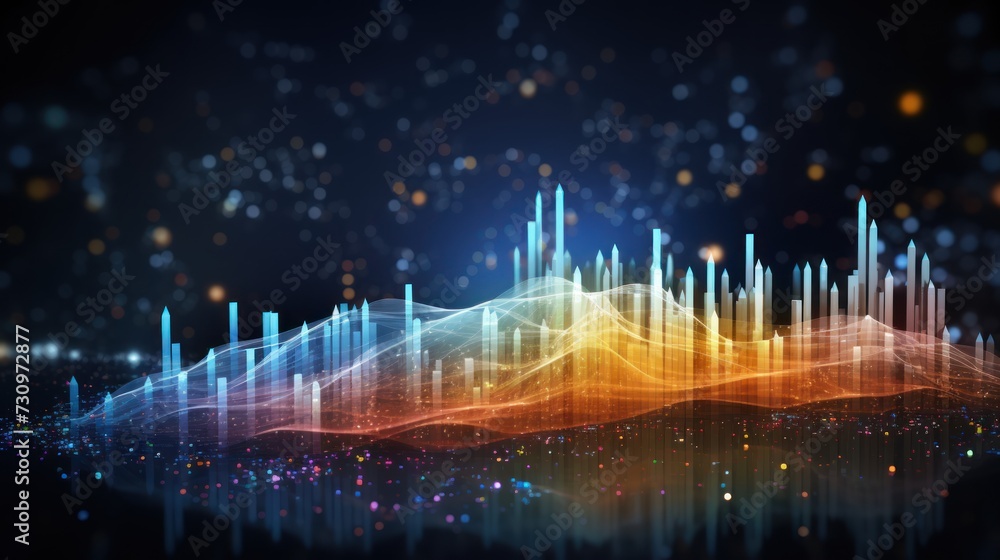 Poster representation of data analytics,charts, graphs and data driven insights emerging from a sea of info