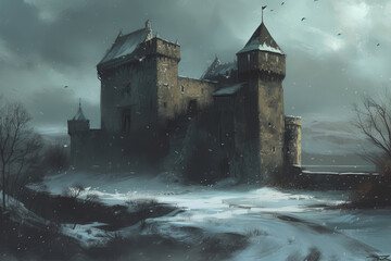 Naklejka premium Timeless Castle Amidst the Fog