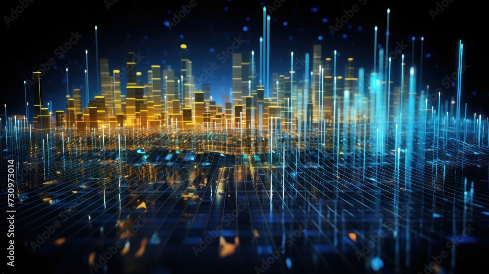 Poster representation of data analytics,charts, graphs and data driven insights emerging from a sea of info