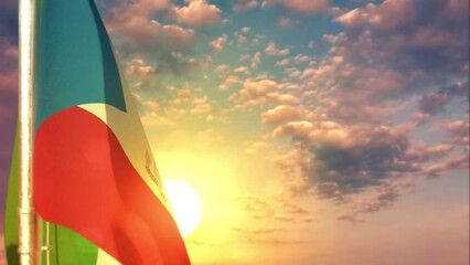 Equatorial Guinea waving flag on beautiful sundown background