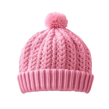 Knitted hat in pink color isolated on transparent background