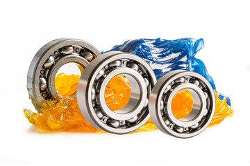 Ball bearing stainless with grease lithium machinery lubrication for automotive and industrial isolated on white background.