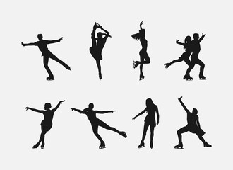 Set silhouettes of figure skating. Sport, athlete, winter, activity theme. Isolated on white background. Vector illustration.