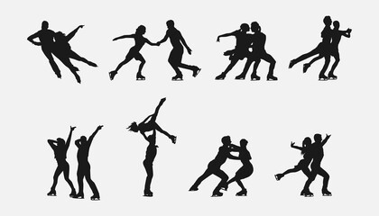 Silhouettes of figure skating. Pair skating. Sport, athlete, winter, activity theme. Isolated on white background. Vector illustration.
