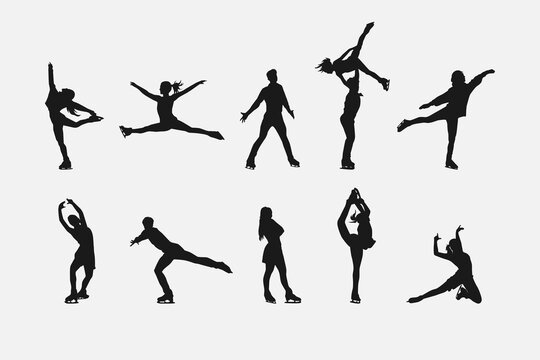 Set silhouettes of figure skating. Sport, athlete, winter, activity theme. Isolated on white background. Vector illustration.