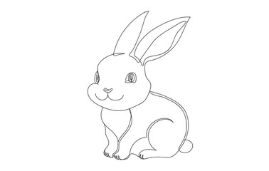 Continuous one line drawing of Rabbit. Simple line art of Easter Bunny. Isolated on a white backdrop. Minimalist style. Design element. For print, greeting, postcard, scrapbooking