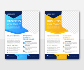 Corporate business flyer template design set with blue and yellow color. Abstract geometric background, modern publication poster magazine, layout in A4 size