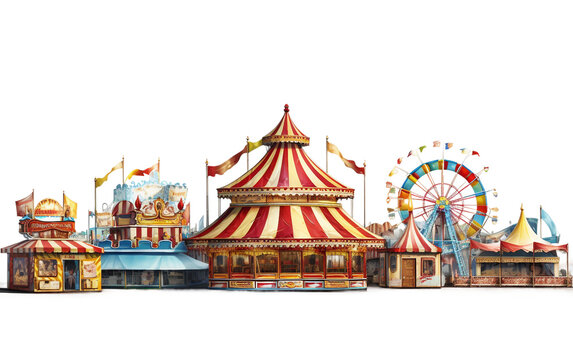 Festive Midway Games and Prize Booths at the Carnival Isolated on Transparent Background PNG.