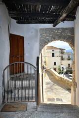 A narrow street in Castellabate, a medieval village on the coast of Campania, Italy..