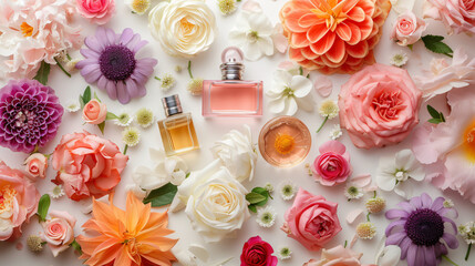 Obraz na płótnie Canvas Floral Fragrance - Perfume Bottles with Flowers