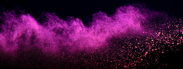 Purple powder dust smoke on black background - obrazy, fototapety, plakaty