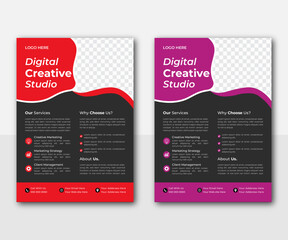 Corporate business flyer template design set with red and violet color. Abstract geometric background, modern publication poster magazine, layout in A4 size 