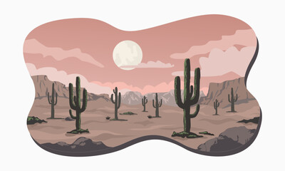 saguaro national park vector illustration, Arizona landmark graphic template.