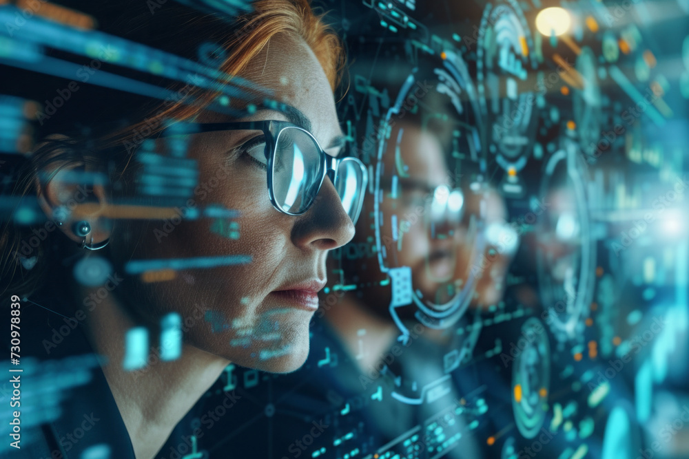 Poster data scientists work and professional engineer provide maintenance in data center, technology and bi