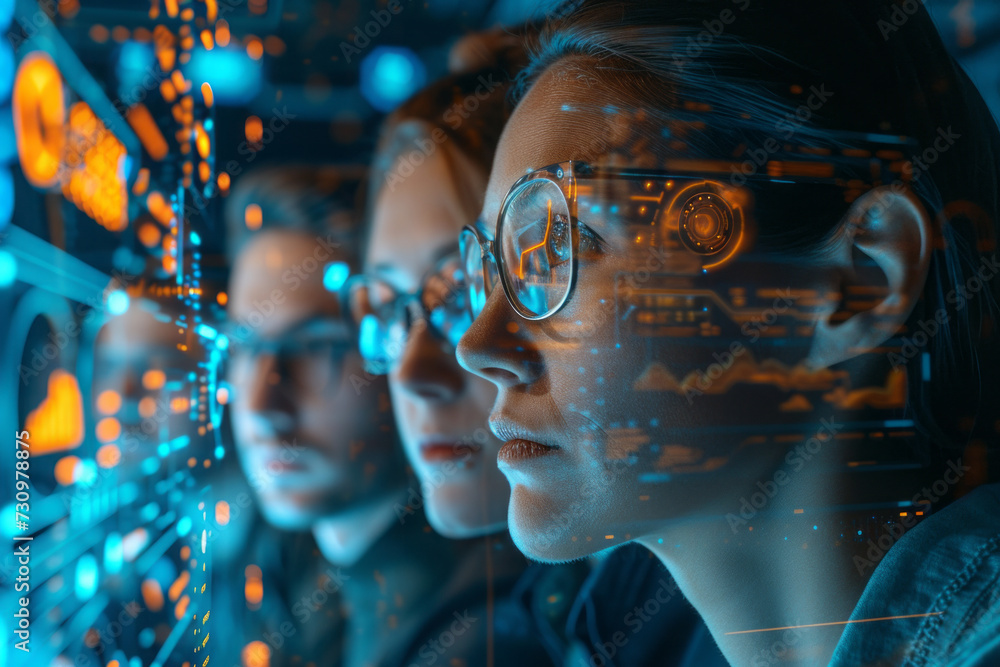 Poster data scientists work and professional engineer provide maintenance in data center, technology and bi