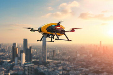 Above the City Bustle: Flying Taxi Drone - obrazy, fototapety, plakaty