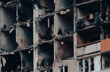 destroyed and burned houses in the city Russia Ukraine war