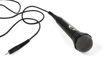 Microphone for karaoke with wire isolated on white background