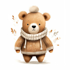 cute bear wearing a cozy sweater in the style
