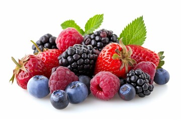 Succulent juicy berries, mixed variety, on a pure white background