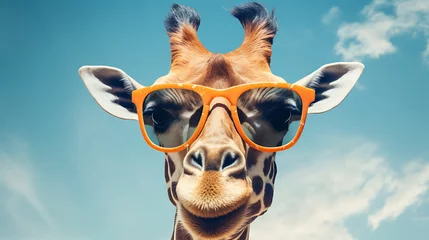 Fotobehang Close-up selfie portrait of a funny giraffe wearing sunglasses © Dennis