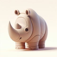 Majestic 3D rhinoceros on a light background. 3D clay cartoon model of a rhinoceros.