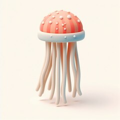 Fototapeta na wymiar Graceful 3D jellyfish on a light background. 3D clay cartoon model of a jellyfish.