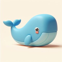 Majestic 3D blue whale on a light background. 3D clay cartoon model of a blue whale.