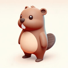 Fototapeta premium Adorable 3D beaver on a light background. 3D clay cartoon model of a beaver.