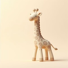 Cute 3D giraffe on a light background. 3D clay cartoon model of a giraffe.