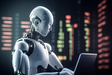 AI Trading. AI Robot on chatGPT generate analytic Trading chart. AI trading bots. Artificial intelligence bot on investment. Broker Crypto bot. Trader Robot on analys cryptocurrency. Gas oil futures