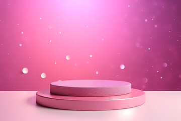 Pink podium 3d illustration background , mock up display with sparkle and glitter for beauty products or holiday event.	