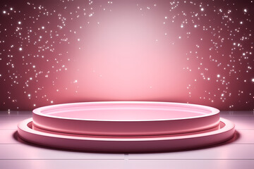 Pink podium 3d illustration background , mock up display with sparkle and glitter for beauty products or holiday event.	