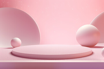 Pink podium 3d illustration background , mock up display with sparkle and glitter for beauty products or holiday event.	