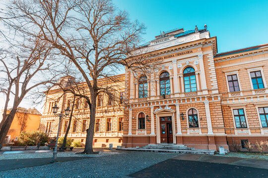 04 January 2024, Novi Sad, Serbia: historic Gymnasium in Novi Sad, Serbia, named after Jovan Jovanovic Zmaj, standing tall as a landmark of education and heritage in the heart of the city.