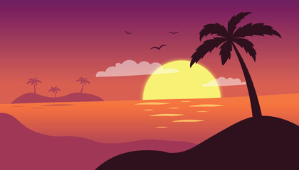 Fototapeta na wymiar Sunset Summer Beach background vector illustration.