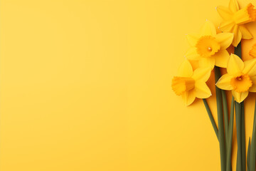 Photorealistic Yellow Background with a Bouquet of Yellow Daffodils, Radiating Warmth and Cheerfulness, Perfect for Springtime Celebrations, Floral-themed Designs, and Positive Messaging