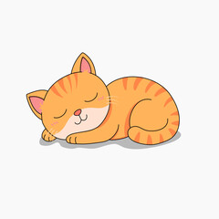 cute and adorable cartoon cat illustration on a white background, flat design style