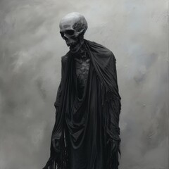 Fototapeta na wymiar a skeleton dressed in a black cloak