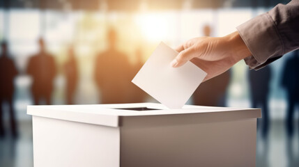 Hand dropping vote in ballot - obrazy, fototapety, plakaty