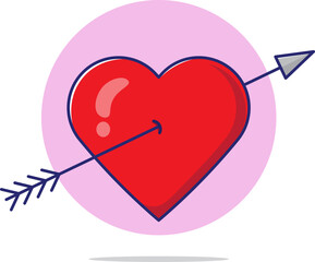 Cute cartoon of love heart with piercing arrow vector icon logo mascot illustration