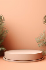 Pink or peach podium on pink background