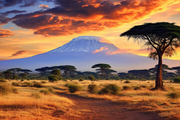 Mount Kilimanjaro. Savanna in Amboseli, Kenya