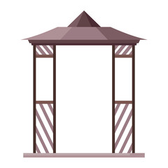 Gazebos pergola style. Architecture wooden bower flat cartoon icon. Pavilion structure, city park or gardens area element isolated on white background.  illustration
